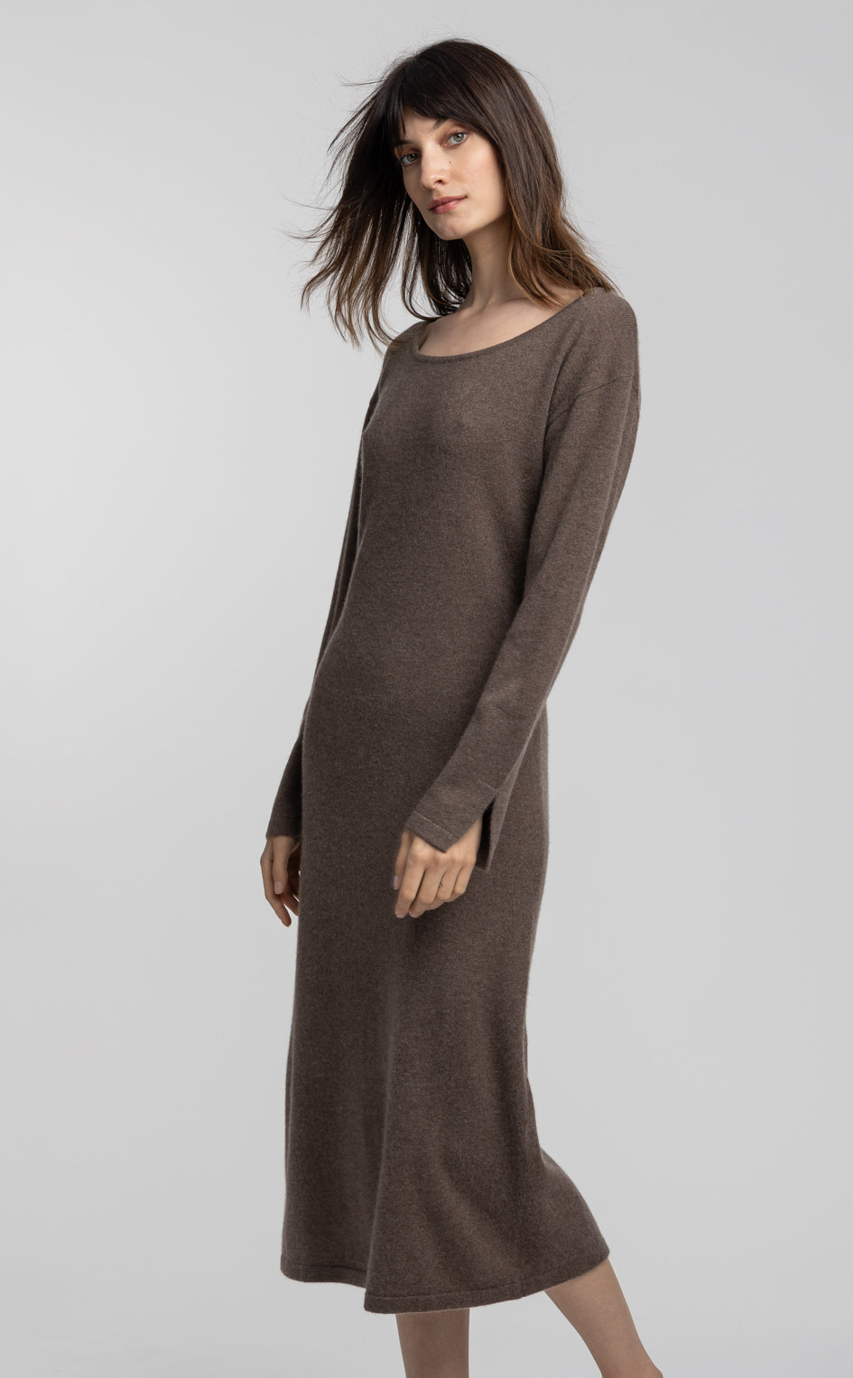 WIRROW Botany Wool boat neck dress 茶 WIRROW Botany Wool Boat Neck Dress (Mauve Gray) | unum