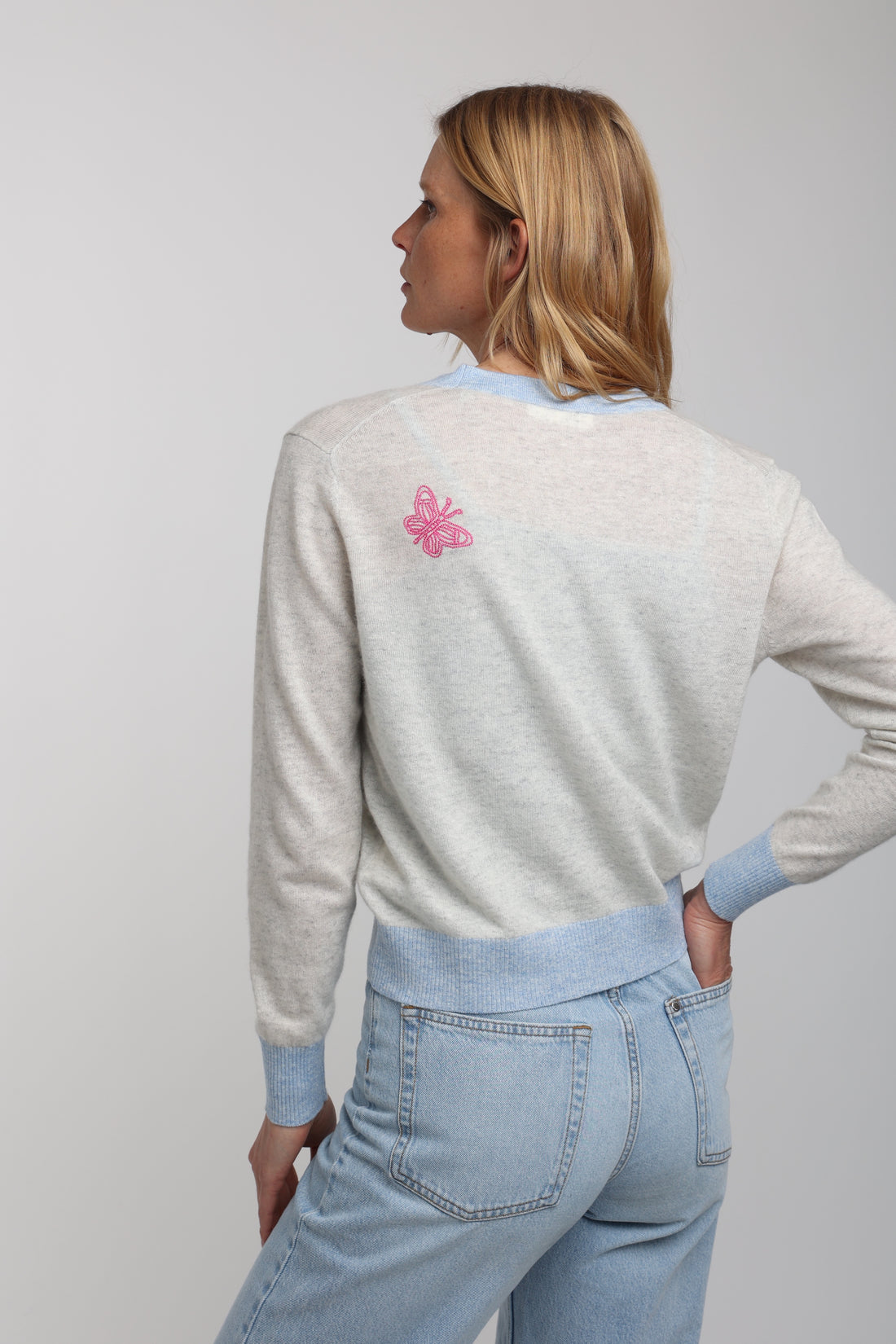 Cashmere & Linen Butterfly Color Block Cardigan