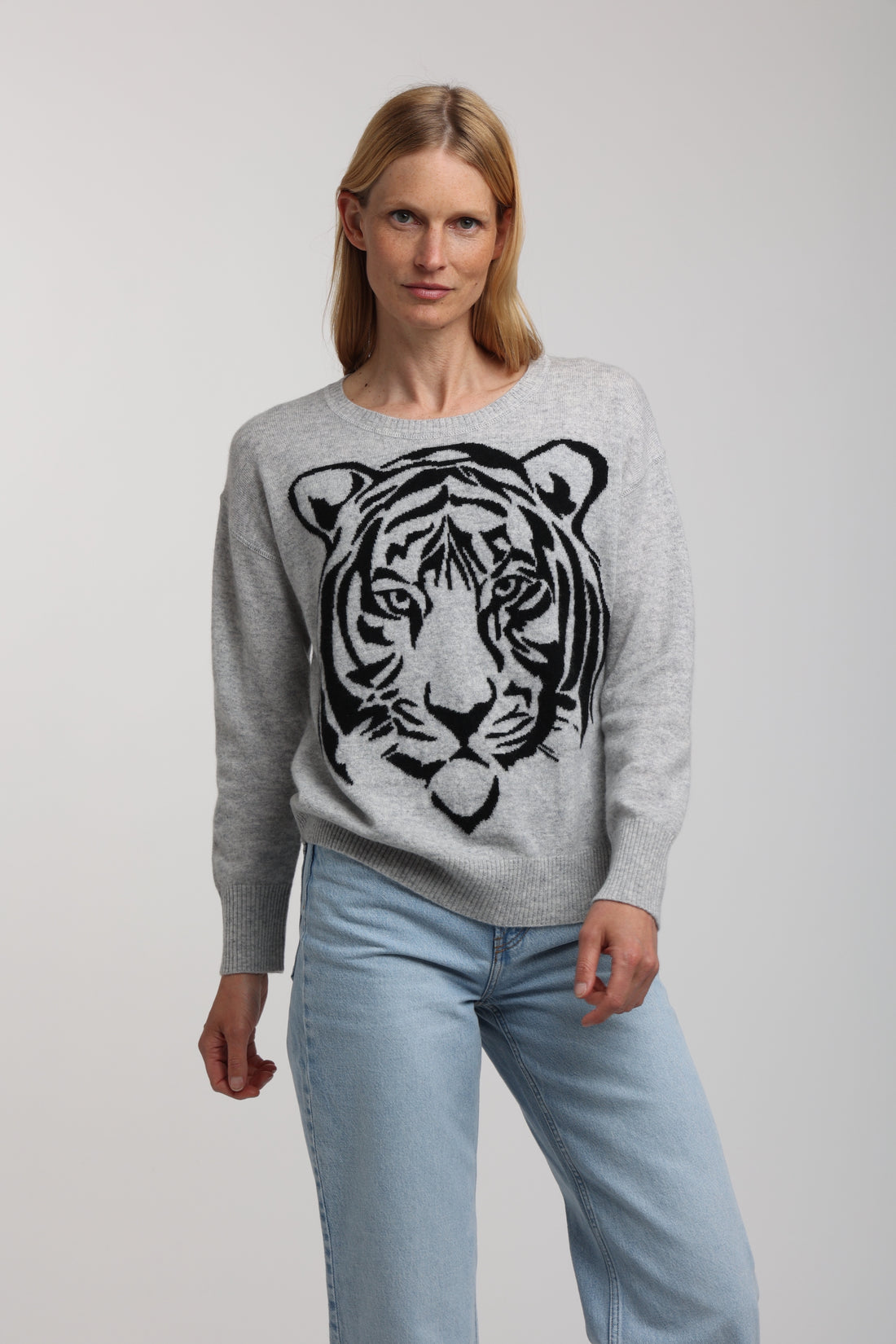 Cashmere Tiger Crew Neck Sweater