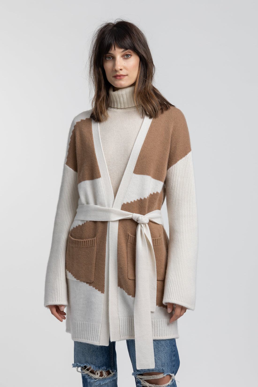 Cashmere Knit Intarsia Coatigan