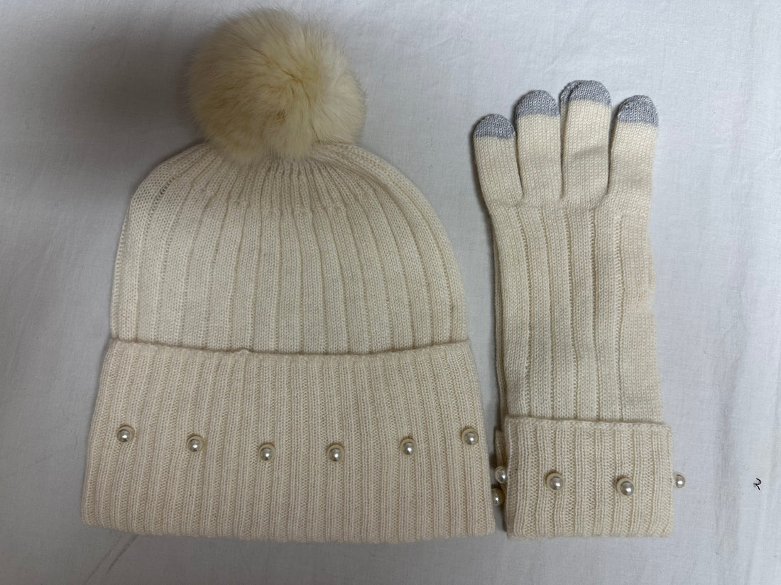 Pearl Trim Hat and Glove Set