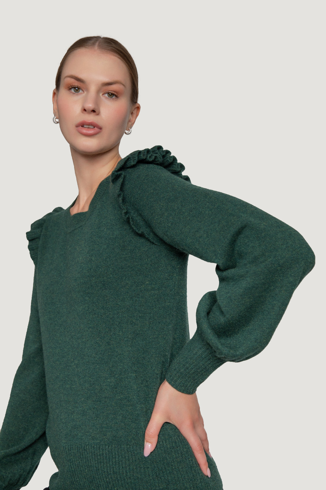 Ruffle Sleeve Cashmere Sweater