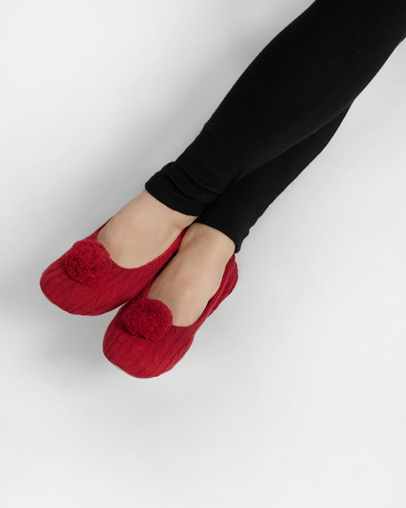 Cashmere slippers discount with pom pom