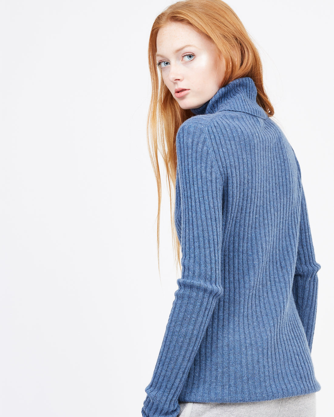 Blue turtleneck Ribbed Women's Winter Sweater