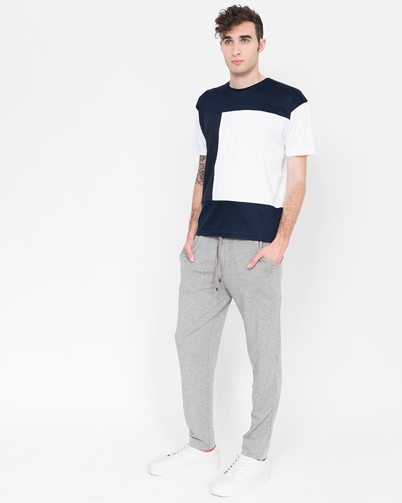 Wescott Fabric Blocked T-Shirt in Navy Combo — Silk Top by Quinn