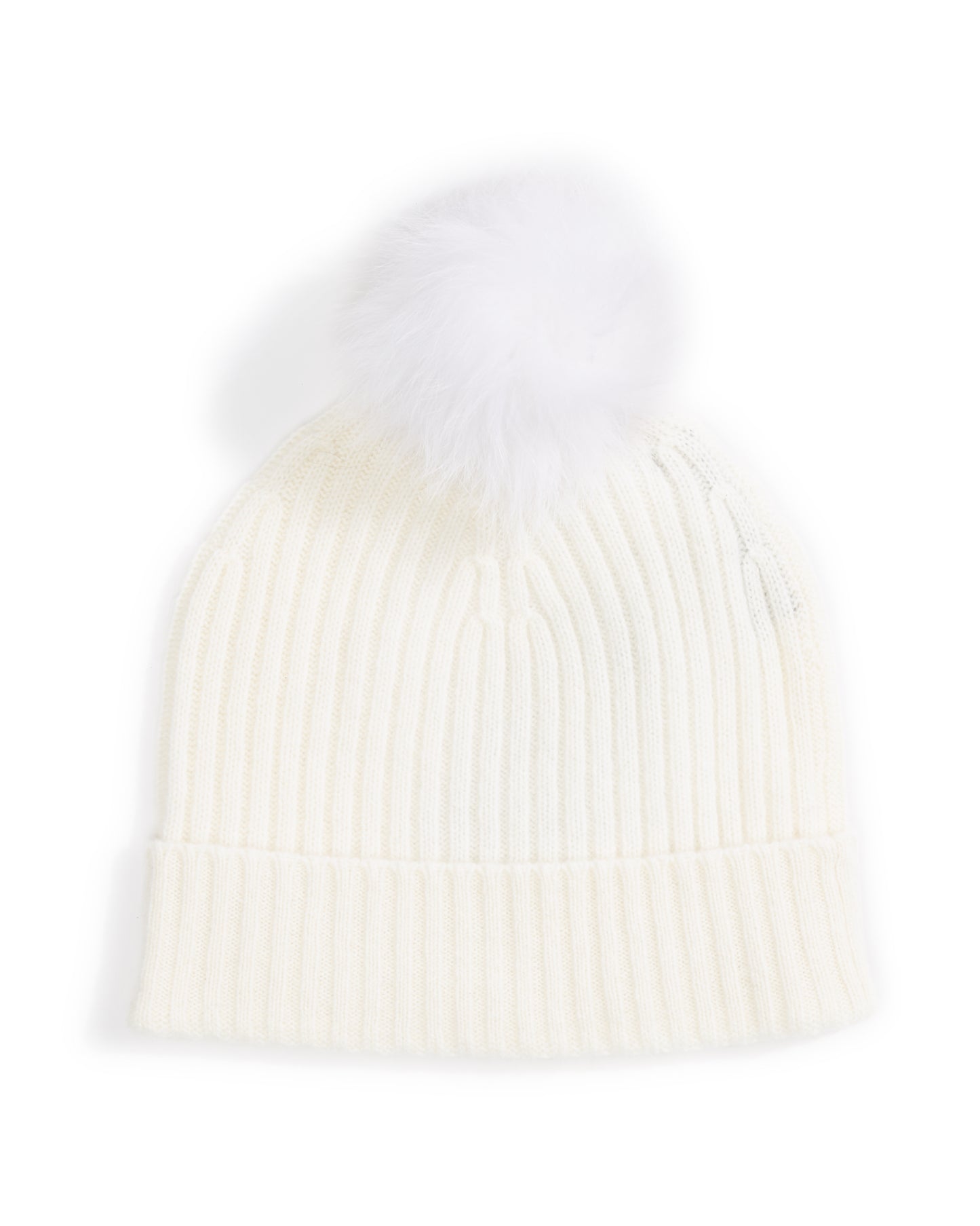 fox fur pom pom ribbed hat