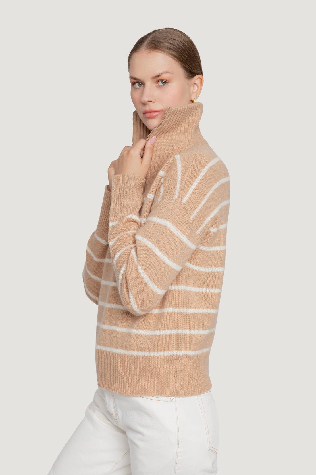 Cashmere Striped Half Zip Sweater