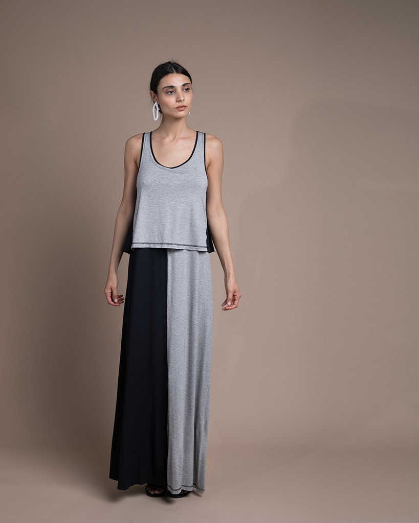 Emma Maxi Dress in Black/ Heather Grey — Modal by Quinn