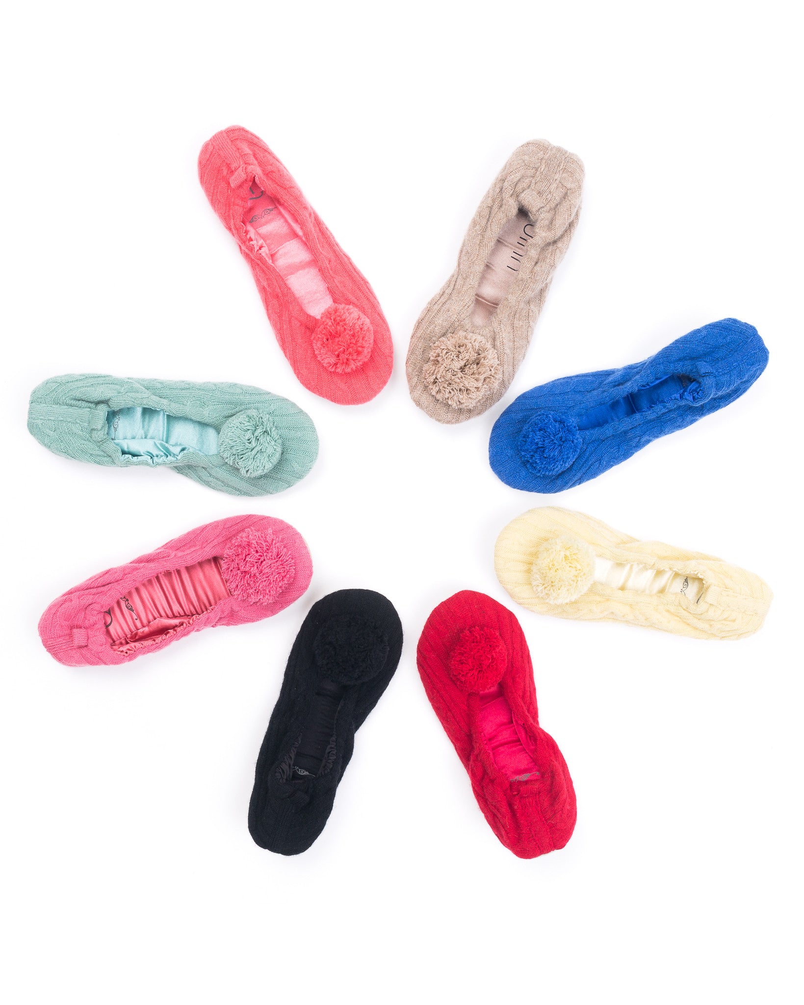 Cashmere slippers with online pom pom